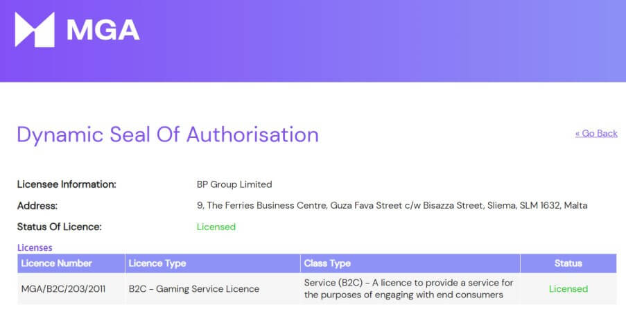 21.com Casino lisenssi