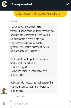 Campeonbet Casino asiakaspalvelusta