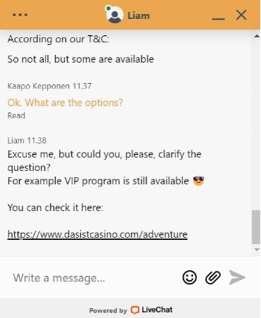 DasIst Casino asiakaspalvelusta