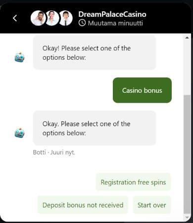 Dream Palace Casino asiakaspalvelusta