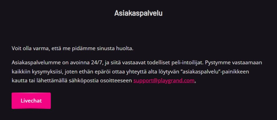 PlayGrand Casino asiakaspalvelu