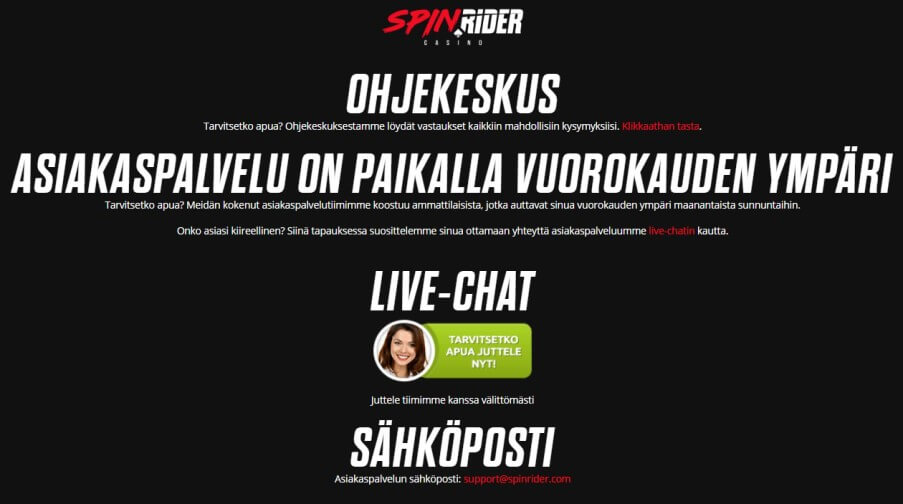 Spin Rider Casinon asiakaspalvelu