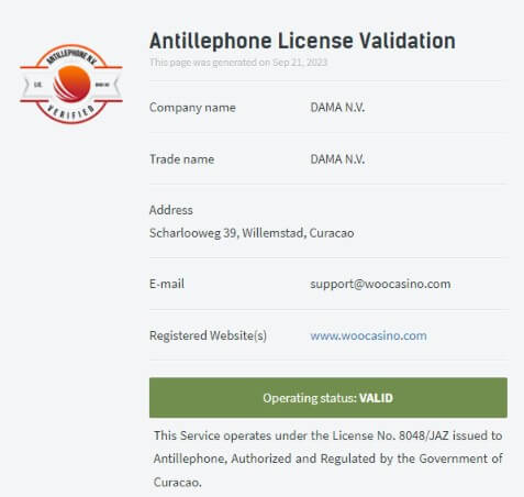Woo Casino lisenssi