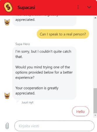 SupaCasi Casino asiakaspalvelusta