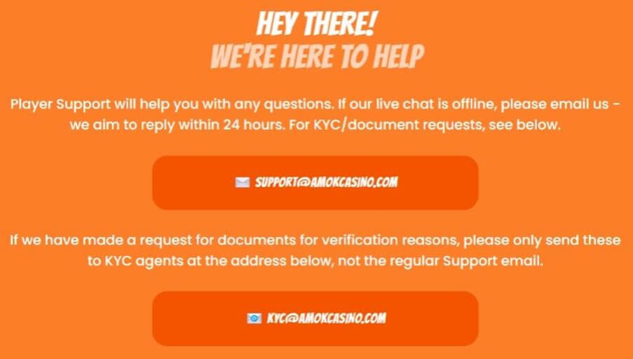 Amok Casino asiakaspalvelu