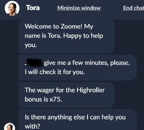 Zoome Casino asiakaspalvelusta