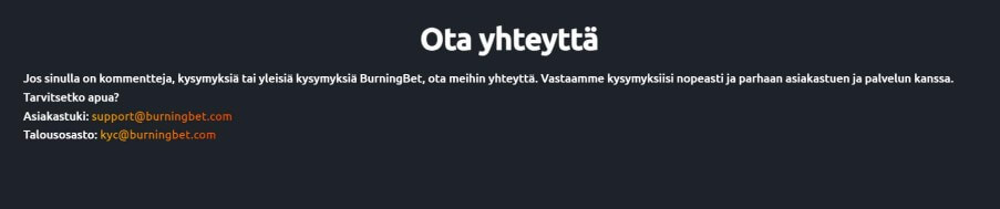 BurningBet Casino asiakaspalvelu