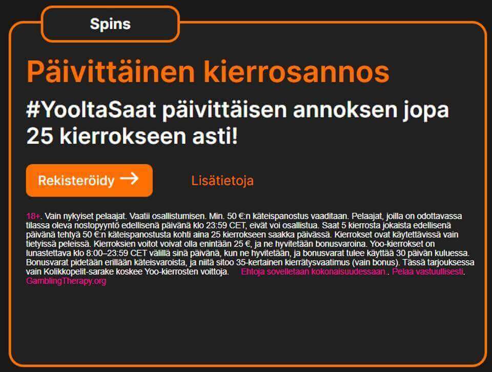 Spinyoo Casino Päivittäiset ilmaiskierrokset