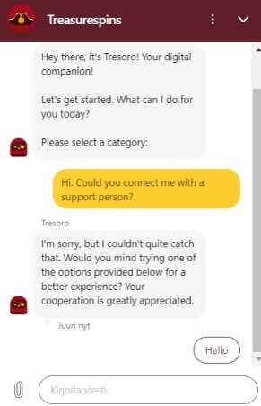 Treasure Spins Casino asiakaspalvelusta