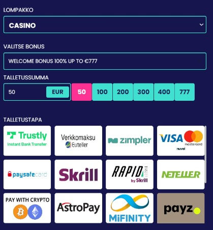 Tournaverse Casino talletus