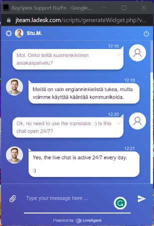 RoySpins Casinon asiakaspalvelusta