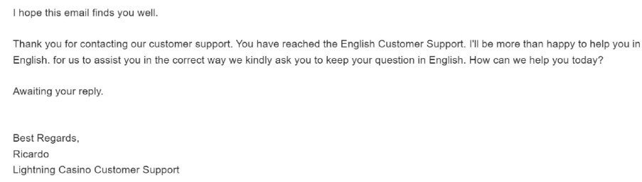 Lightning Casino asiakaspalvelusta