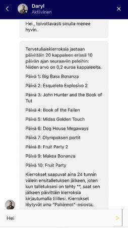 Fruta Casino asiakaspalvelusta