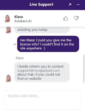 NovaJackpot Casino asiakaspalvelusta