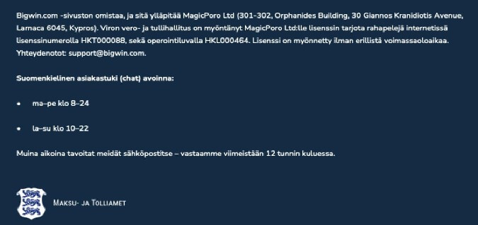 BigWin Casino lisenssi