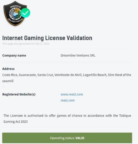 Realz Casinon lisenssi