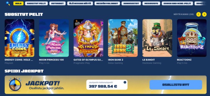 Spiidi Casinon pelivalikoima Spiidi Casinon pelivalikoima