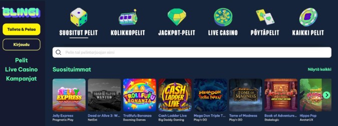 Blingi Casinon pelivalikoima