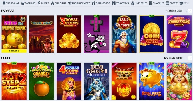 Zoccer Casinon pelivalikoima