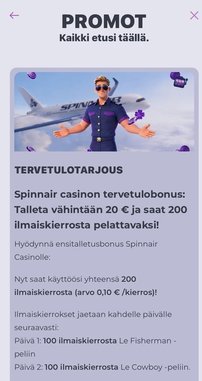 Spinnair Casinon tervetulobonus