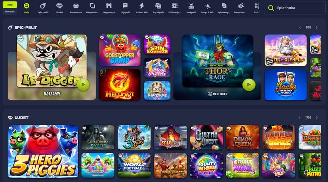 Epicbet Casinon kasinopelit
