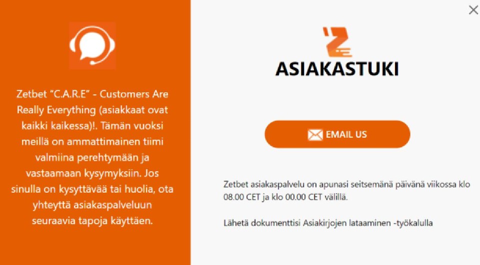 ZetBet Casino Asiakaspalvelu